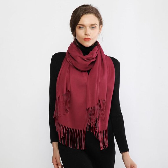 🆕Women's Dark Red Pashmina Evening Dress Bridesmaid Winter Warm Long Scarf - Picture 8 of 9